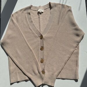 LOFT  Light Beige V-Neck Button Cardigan